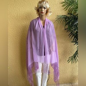 Lavender sheer fabric shawl wrap with fringe